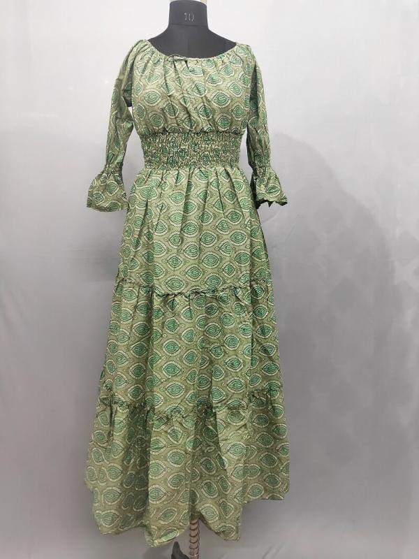 Leafy Printed Maxi Gown with waistband made of Cotton fabric